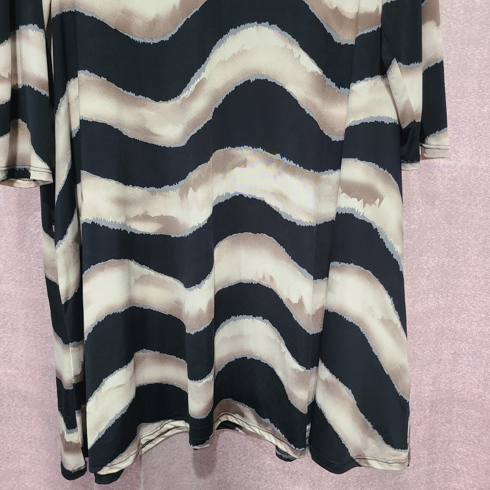 Goldspark XL Tunic Top Wavy Abstract Stripe Strappy V-Neck 3/4 Sleeve Dress - Picture 5 of 11